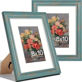 Vittanly 8×10 Picture Frames Set of 2, Vintage Photo Frames, Rustic Blue
