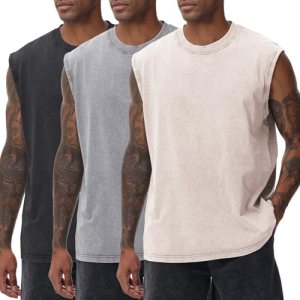 SnowElve 3 Pack Mens Workout Tank Tops Sleeveless Tee Shirts Men Muscle Shirt Gy