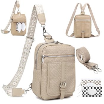 2 in 1 Small Diaper Bag Crossbody Bags Sling Backpack Purse Faux Leather Weave E
