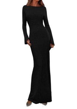 PRETTYGARDEN Women’s Fall Long Sleeve Bodycon Maxi Dresses (Black,XS)