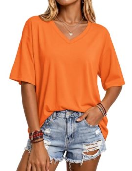 YUCOLEN Oversized Tshirts for Women Cotton Loose Fit Tees Orange L