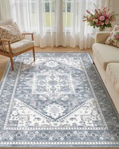 Micgeek Washable Area Rug-5X7 Vintage Neutral Soft Blue