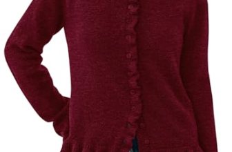 PRETTYGARDEN Womens Ruffle Button Down Cardigan Sweaters,Wine Red,XXL