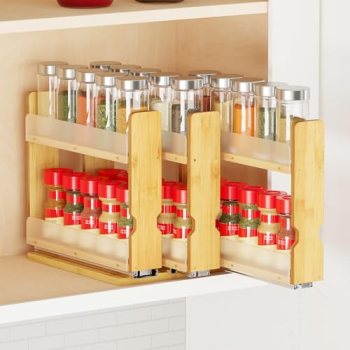 SpaceAid Bamboo Pull Out Spice Rack Organizer for Cabinet