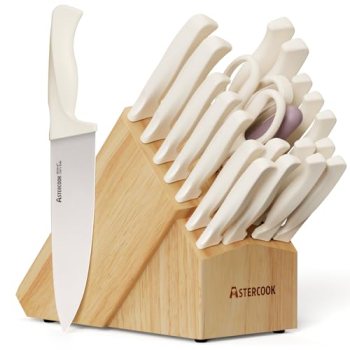 Knife Set, Astercook 22-Piece Kitchen Knife Set with Sharpener Block