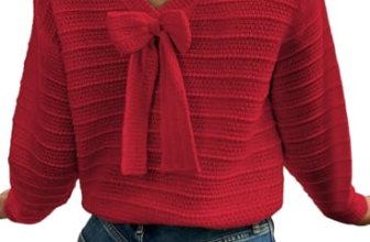 EVALESS Womens Bow Sweaters Pullover Knit Tops Fall Outfits Red L