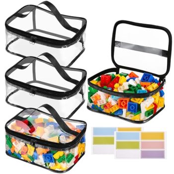 4 Pack Clear Toy Storage Bags, PVC Waterproof Toy Organizer, Black