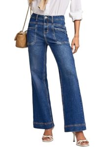 EVALESS Wide Leg Jeans for Woman Trendy High Waisted Stretchy Straight Bootcut J