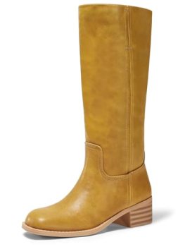 Coutgo Women’s Knee High Boots Square Toe Chunky Block Heel Tall Boots Comfortab
