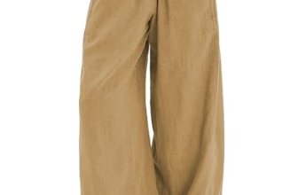 Ziqoty Linen Pants for Women Wide Leg Long Lounge Trousers(Khaki-XL)