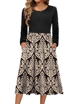 Zeagoo Women’s Fall Dresses Long Sleeve Casual Midi Dress for Women T Shirts Sun