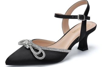 DOBOLIN Wide Width Kitten Heels for Women Rhinestone Bow Pointed Toe Pumps