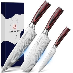 KEEMAKE 3 Pieces Kitchen Knife Set, Professional Ultra Sharp Chef Knife Set
