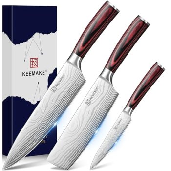 KEEMAKE 3 Pieces Kitchen Knife Set, Professional Ultra Sharp Chef Knife Set
