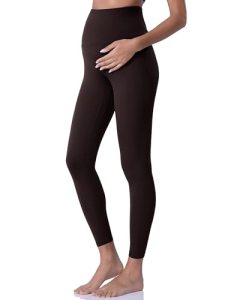POSHDIVAH Maternity Leggings for Women Pregnancy Pants Dark Brown Medium
