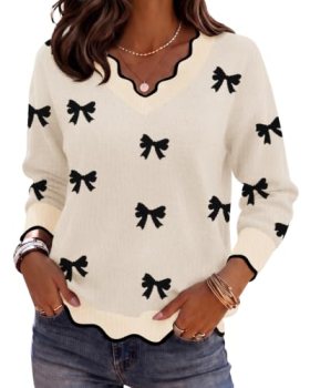 Zeagoo Fall Sweaters for Women 2025 Trendy Long Sleeve V Neck Soft Chunky Knit L