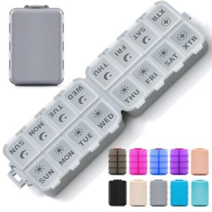 Foldable & Portable Pill Organizer 2 Times A Day with Extra Compartments
