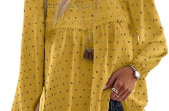Falechay Blouses for Women Casual Long Sleeve Tops Yellow-Black Dots XL