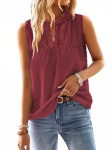 Falechay Womens Tank Tops Plus V Neck Flowy Sleeveless Shirt Burgundy 3XL