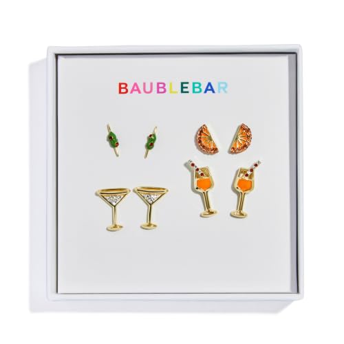 BaubleBar Happy Hour Gift Set of 4 Trendy Earrings, Novelty Jewelry