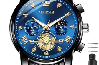 OLEVS Blue and Black Watches for Men Luxury Stainless Steel Black Mens Watch Blu