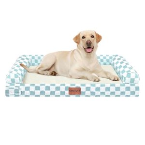 NANUYA Orthopedic Dog Bed for Large Dogs, 38 x 25 Inch, Green Grid