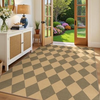 Lessymo Checkered Area Rugs 5×7 for Living Room, Washable Easy Jute Rug