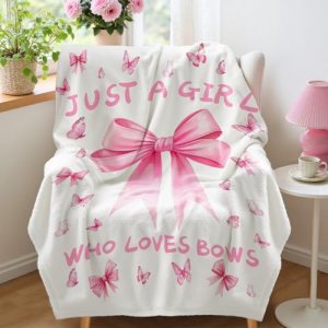 Jameswish Bow Throw Blanket 60x50Inch Preppy Blanket Pink Bow Aesthetic Throw Bl