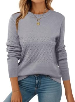 Zeagoo Womens Fall Sweaters Long Sleeve Crew Neck Ribbed Knit Pullover Tops