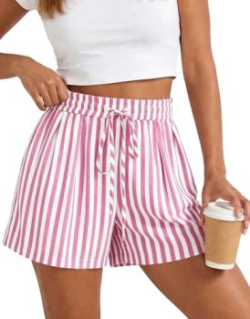 PRETTYGARDEN Striped Plaid Pajama Pants Women Pockets, Striped Pink, XS