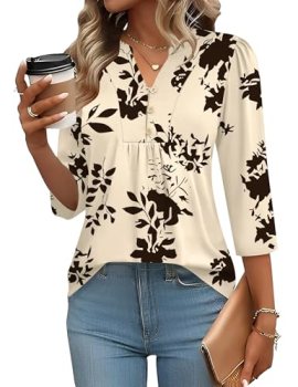 IECCP Womens Tops Dressy Casual Blouses Business Casual 3/4 Sleeve Shirts