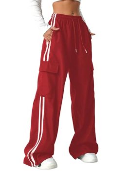 ZAFUL Womens Parachute Pants Y2K Wide Leg Cargo Sweatpants with Pockets