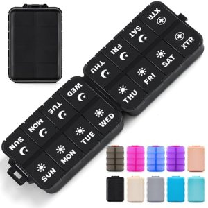 Foldable Portable 7 Day Pill Organizer 2 Times a Day, AM PM Weekly Pill Box