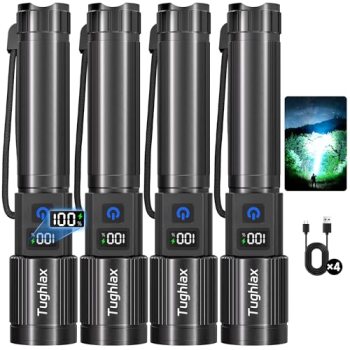 Tughlax Rechargeable LED Flashlight Super Bright High Lumens 4 Pack