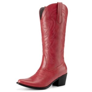 Athlefit Cowboy Cowgirl Boots for Women Low Heel Western Mid Calf Boots