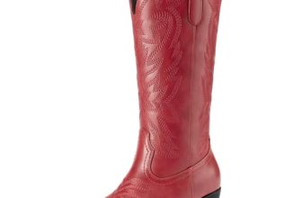 Athlefit Cowboy Cowgirl Boots for Women Low Heel Western Mid Calf Boots