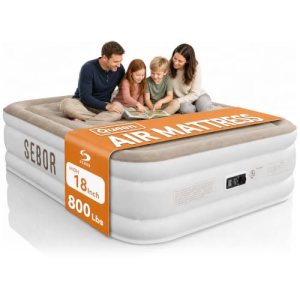 Sebor Queen Air Mattress with Built-in Pump, 18″ Raised Blow Up Bed, 800 lb