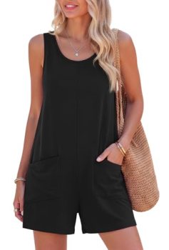 Jouica Summer Romper Women Sleeveless Casual Loose Overalls Shorts Vacation