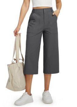 Libin Women’s Capri Pants Wide Leg Summer Casual Pants, Dark Gray S
