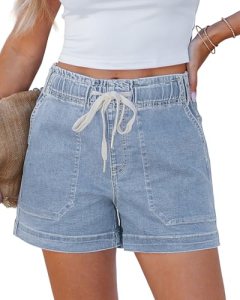 LookbookStore Ladies Shorts with Elastic Waist Roadknight Blue Jean Shorts for W