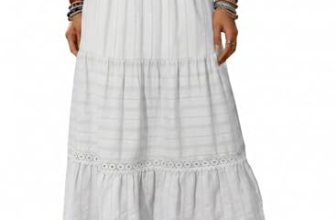 BLENCOT Womens White Skirt High Waist A-Line Cotton Flowy Long Skirt Small