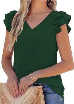 PRETTYGARDEN Work Blouses for Women Dressy Casual Summer (Dark Green,M)