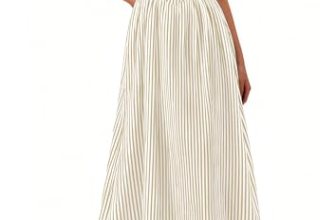PRETTYGARDEN Women’s Maxi Dress Summer Striped Sundress, Beige Striped,XL