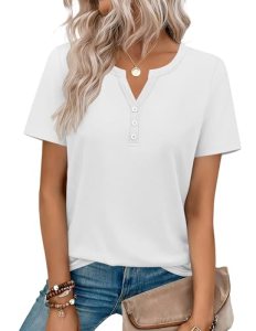 Zeagoo Summer Tops for Women Short Sleeve Henley Tshirts Trendy Clothes