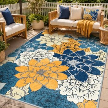 GENIMO 5×8 Outdoor Rug, Washable for Patio and Deck, Blue