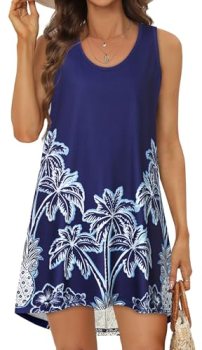 Womens Swimsuit Cover Up Summer Beach Bikini Coverups ， Blue Trees， L