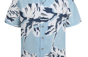 Mens Linen Short Sleeve Vintage Printed Beach Shirts,Blue w/White Flower,M