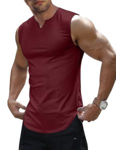 JMIERR Mens Ribbed Tank Tops Sleeveless Workout Muscle Shirt, Burgundy, S
