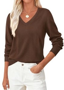 PRETTYGARDEN V Neck Sweaters for Women Cozy Fall Fashion, Caramel,XXL