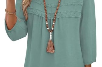 Ivicoer Womens 3/4 Length Sleeve Shirts Casual Chiffon Blouses Green M
